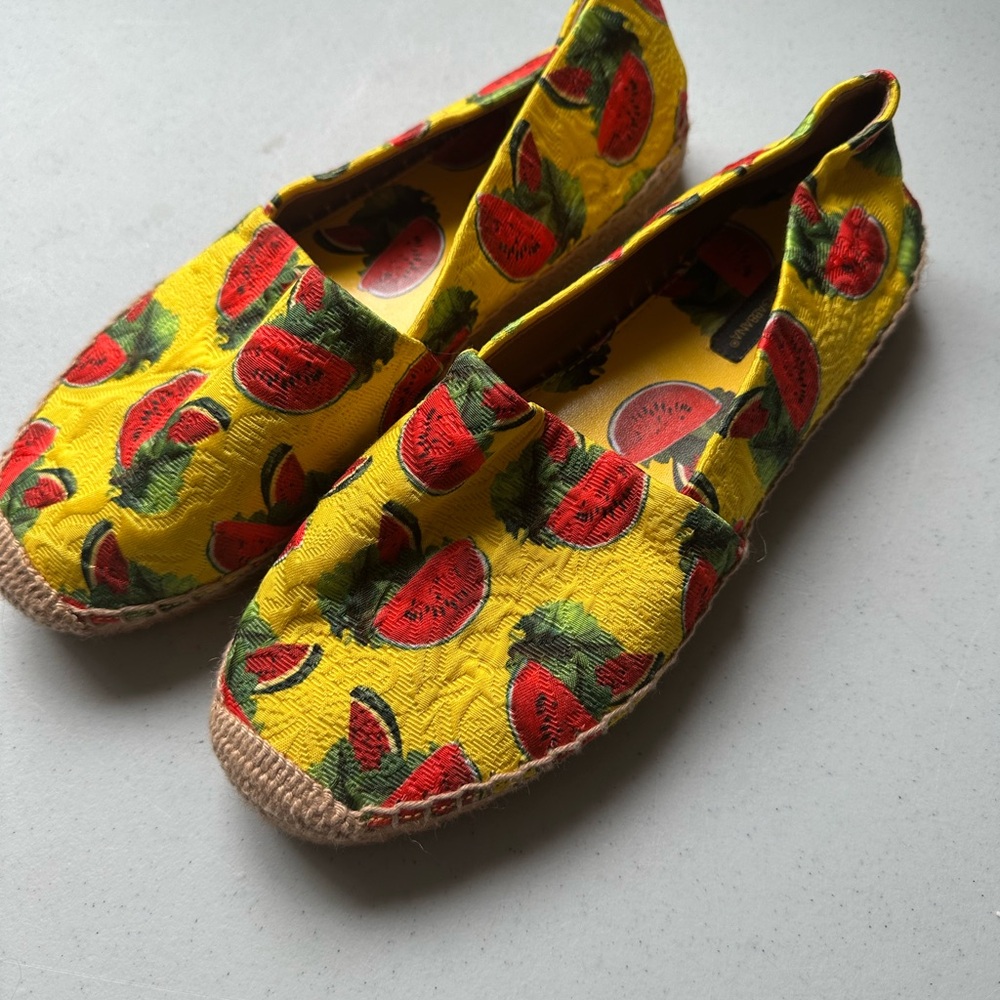 Dolce and Gabbana Yellow/Red Watermelon Print Canvas Espadrilles Size 38